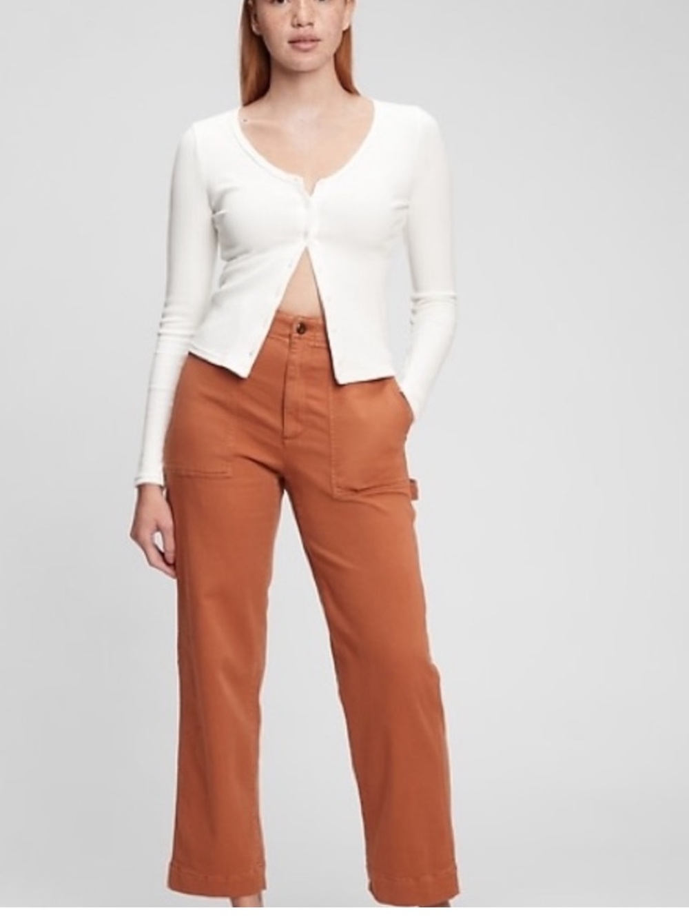 GAP High Rise Carpenter Pants Rust Orange Utility Straight Leg Size 4